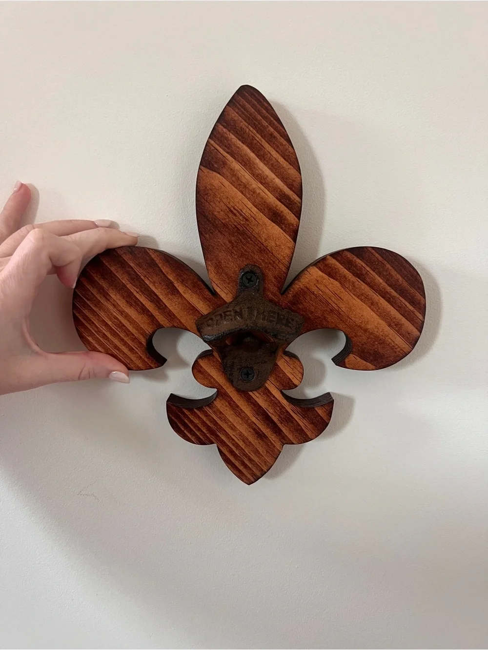 Fleur-de-Lis Wooden Wall Bottle Opener (in Walnut)